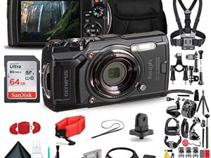 Olympus Tough TG-6 Waterproof Camera (Black) - Action Bundle - with 50 Piece Accessory Kit + Extra Battery + Float Strap + Sandisk 64GB Ultra Memory Card + Padded Case + More