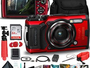 Olympus Tough TG-6 Waterproof Camera (Red) - Adventure Bundle - with 2 Extra Batteries + Float Strap + Sandisk 64GB Ultra Memory Card + Padded Case + Flex Tripod + Photo Software Suite + More