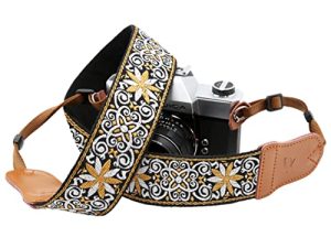 Yellow Flowe Camera Strap - Double Layer Cowhide Ends