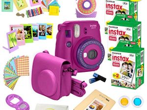 Fujifilm Instax Mini 9 Instant Camera w/Fujifilm Instax Mini 9 Instant Films (60 Pack) +A14 Pc Deluxe Bundle for Fujifilm Instax Mini 9 Camera (Purple)