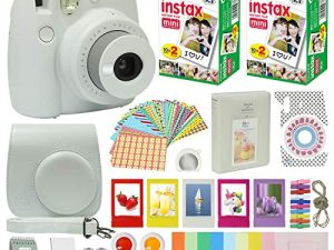Fujifilm Instax Mini 9 Instant Camera Smokey White with Carrying Case + Fuji Instax Film Value Pack (40 Sheets) Accessories Bundle