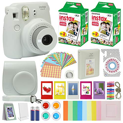 Fujifilm Instax Mini 9 Instant Camera Smokey White with Carrying Case + Fuji Instax Film Value Pack (40 Sheets) Accessories Bundle Fujifilm Instax Mini 9 Instant Camera Smokey White with Carrying Case + Fuji Instax Film Value Pack (40 Sheets) Accessories Bundle