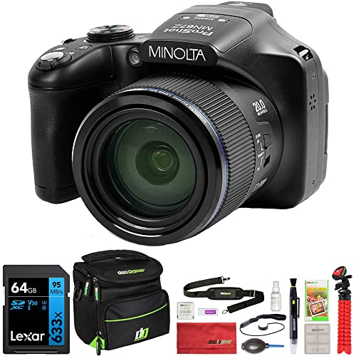Minolta MN67Z-BK 20MP / 1080p HD Bridge Digital Camera with 67x Optical Zoom Bundle with Lexar Professional 633x 64GB UHS-1 Class 10 SDXC Memory Card and Deco Gear Camera Bag for DSLR (Black) Minolta MN67Z-BK 20MP / 1080p HD Bridge Digital Camera with 67x Optical Zoom Bundle with Lexar Professional 633x 64GB UHS-1 Class 10 SDXC Memory Card and Deco Gear Camera Bag for DSLR (Black)