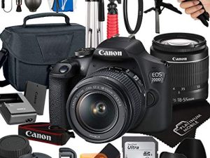 Canon EOS 2000D / Rebel T7 DSLR Camera with 18-55mm Zoom Lens + Platinum Mobile Accessory Bundle Package Includes: SanDisk 32GB Card
