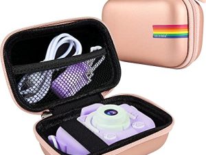 Leayjeen Kids Camera Case Compatible with Goopow/ SGAINUL/ Gofunly/ ArtCWK and More Video Digital Camera Gift - Case for Toy Action Camera and Accessories(Case Only) (gold)