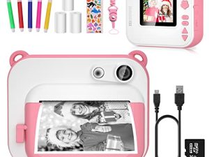 Kids Instant Camera for 3-12 Years Old Kids Toddlers Childrens Boys Girls Christmas Birthday Gifts 2.0 Inch Screen 12MP / 1080P HD Video Camera Baby Instant Print Digital Camera (Pink-White)