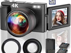 4K Digital Camera 16X 48MP Video Camcorder with WiFi Vlogging Compact 60FPS Video Camera with Camcorder Flip Screen for YouTube