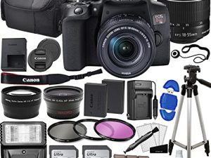 Camera EOS Rebel T8i DSLR Camera w/EF-S 18-55mm F/4-5.6 is STM Zoom Lens Bundle with Wide Angle + Telephoto Lens + 128GB Memory + Case + Tripod + 3 Pc Filter Kit + More
