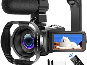 Video Camera 4K 60FPS HD 48MP 18X Digital Camcorder 3.0'' HD Touch Screen Video Camera for YouTube IR Night Vision Camcorder with Foldable Handheld Stabilizer and Remote Control