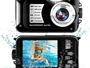 Underwater Camera 10FT 1080P HD 16X Zoom Waterproof Camera 30MP Waterproof Digital Camera Video Underwater Camera for Snorkeling（Black）