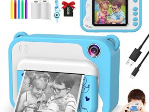 USHINING Kids Instant Print Camera with 3 Rolls Print Paper Toddler Zero Ink Video Camera for Girls and Boys Learning Toy Camera Gifts for Birthday Christmas Holiday Travel (Blue)