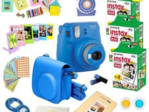 Fujifilm Instax Mini 9 Instant Camera Cobalt Blue w/Fujifilm Instax Mini 9 Instant Films (60 Pack) + A14 Pc Deluxe Bundle for Fujifilm Instax Mini 9 Camera