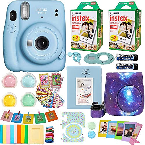 Fujifilm Instax Mini 11 Camera + Fuji Instant Instax Film (40 Sheets) & Includes Case + Assorted Frames + Photo Album + 4 Color Filters and More Bundle (Sky Blue) Fujifilm Instax Mini 11 Camera + Fuji Instant Instax Film (40 Sheets) & Includes Case + Assorted Frames + Photo Album + 4 Color Filters and More Bundle (Sky Blue)